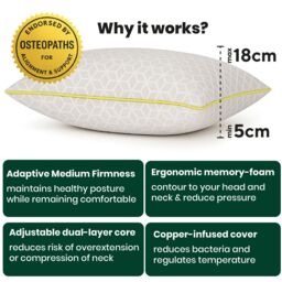 Brightr Sleep Luna Best Memory Foam Pillow for Neck Pain & Side Sleepers in Grey - thumbnail 7