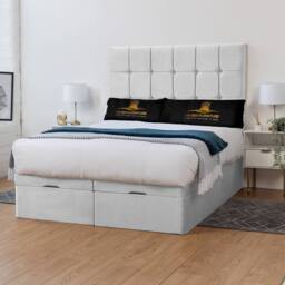 UK Bed Furniture Florence Divan Ottoman Storage Bed with End Lift & 54 Inch Headboard in White - Size: Super King
