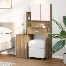Berkfield Home Gorgeous Dressing Table with Mirror & LEDs Artisan Oak Engineer in Brown - thumbnail 4