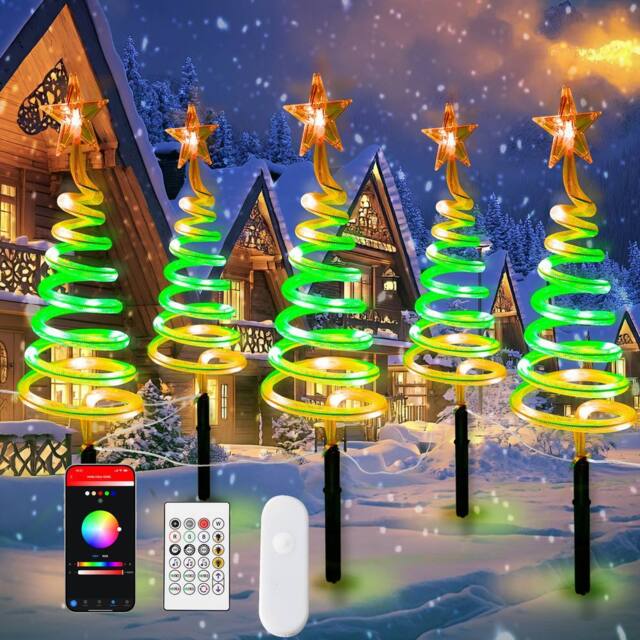 Bright Zeal Set of 8 48cm RGB Smart Spiral Tree Pathway Lights with App&Music Sync in White - image 1