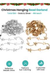 Neel Blue 4M Christmas Bead Chain Garland, Gold & Silver Star Design - 2pcs - thumbnail 2