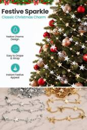 Neel Blue 4M Christmas Bead Chain Garland, Gold & Silver Star Design - 2pcs - thumbnail 3