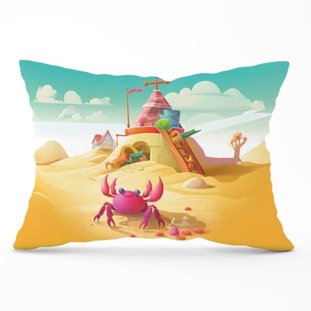 Warren Reed - Designer Pink Crab On A Beach Holiday Cushions in Yellow - Size: 45 cm x 45 cm - image 1
