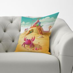Warren Reed - Designer Pink Crab On A Beach Holiday Cushions in Yellow - Size: 45 cm x 45 cm - thumbnail 2