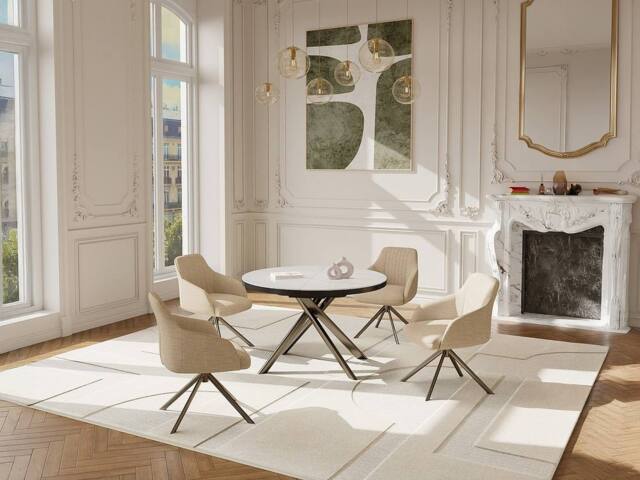 Vente-unique Extendable Dining Table for 4 To 6 People In Ceramic, MDF & Metal in White - image 1