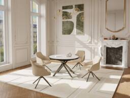 Vente-unique Extendable Dining Table for 4 To 6 People In Ceramic, MDF & Metal in White