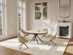 Vente-unique Extendable Dining Table for 4 To 6 People In Ceramic, MDF & Metal in White - thumbnail 4