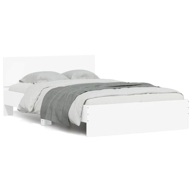 Berkfield Home Bed Frame with Headboard & LED White 120x190 cm Small Double - image 1