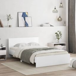 Berkfield Home Bed Frame with Headboard & LED White 120x190 cm Small Double - thumbnail 4