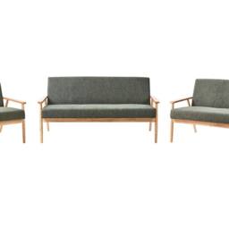 Wyld and Coco Green and Light Brown Retro Living Room Set - 3-Piece Sofa Set - thumbnail 2