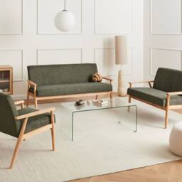 Wyld and Coco Green and Light Brown Retro Living Room Set - 3-Piece Sofa Set - thumbnail 1