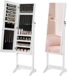 SONGMICS Lockable Standing Mirror Jewellery Cabinet Armoire in Black - thumbnail 6