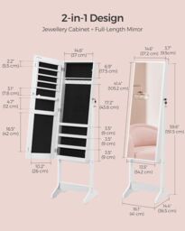 SONGMICS Lockable Standing Mirror Jewellery Cabinet Armoire in Black - thumbnail 2