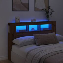 Berkfield Home LED Headboard Artisan Oak 160x18.5x103.5 cm Engineered Wood in Brown - thumbnail 1