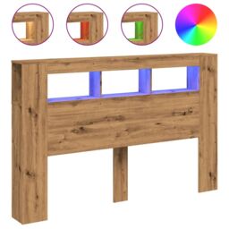 Berkfield Home LED Headboard Artisan Oak 160x18.5x103.5 cm Engineered Wood in Brown - thumbnail 2