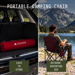 Voyager 2 Pack Folding Camping Chairs with Cooler Bag, Portable & Comfortable in Red - thumbnail 9