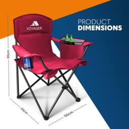 Voyager 2 Pack Folding Camping Chairs with Cooler Bag, Portable & Comfortable in Red - thumbnail 2