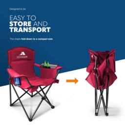 Voyager 2 Pack Folding Camping Chairs with Cooler Bag, Portable & Comfortable in Red - thumbnail 6