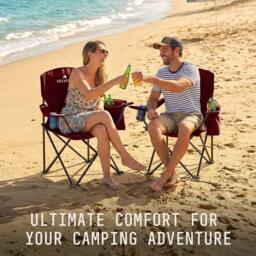 Voyager 2 Pack Folding Camping Chairs with Cooler Bag, Portable & Comfortable in Red - thumbnail 8