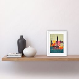 "Artery8 Wall Art Print Boho Abstract Multi Coloured Cityscape Skyline Painting Folk Artwork Framed 9X7 Inch in White - Size: W7"" x H9""" - thumbnail 2