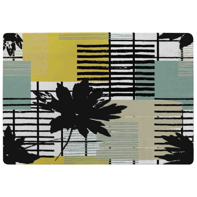 Benjamin Tate Design Geometric Shape & Leaf Print In Yellow & Green Rug in Natural - Size: Large - image 1