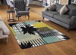 Benjamin Tate Design Geometric Shape & Leaf Print In Yellow & Green Rug in Natural - Size: Large - thumbnail 2