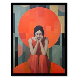 Wee Blue Coo Wall Art Print Women's Troubles Orange Moon Portrait Living Room Framed - Size: A4 - thumbnail 1