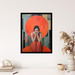 Wee Blue Coo Wall Art Print Women's Troubles Orange Moon Portrait Living Room Framed - Size: A4 - thumbnail 4