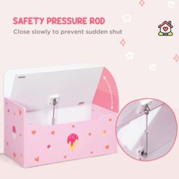 ZONEKIZ 2 in 1 Wooden Toy Box, Kids Storage Bench with Safety Rod - Pink - thumbnail 6
