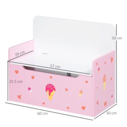 ZONEKIZ 2 in 1 Wooden Toy Box, Kids Storage Bench with Safety Rod - Pink - thumbnail 3