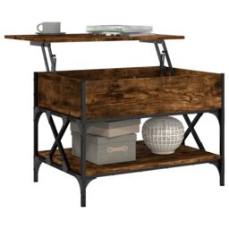 Berkfield Home Coffee Table Smoked Oak 70x50x50 cm Engineered Wood & Metal in Brown - Size: 70 x 50 x 50 cm - thumbnail 4