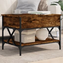 Berkfield Home Coffee Table Smoked Oak 70x50x50 cm Engineered Wood & Metal in Brown - Size: 70 x 50 x 50 cm - thumbnail 1