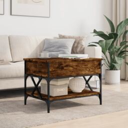 Berkfield Home Coffee Table Smoked Oak 70x50x50 cm Engineered Wood & Metal in Brown - Size: 70 x 50 x 50 cm - thumbnail 3