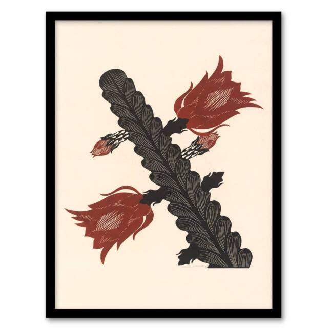 Artery8 Samuel J De Mesquita Framed Wall Art Print Stylised Blooming Cactus in Beige - Size: A4 - image 1