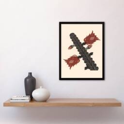 Artery8 Samuel J De Mesquita Framed Wall Art Print Stylised Blooming Cactus in Beige - Size: A4 - thumbnail 2