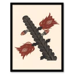 Artery8 Samuel J De Mesquita Framed Wall Art Print Stylised Blooming Cactus in Beige - Size: A4 - thumbnail 1
