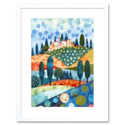 "Artery8 Wall Art Print Italian Abstract Landscape Folk Artwork Framed 9X7 Inch in White - Size: W7"" x H9""" - thumbnail 1