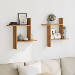 Berkfield Home Wall Shelves 2 pcs Artisian Oak 50x12x50 cm Engineered Wood in Brown - Size: 50 x 12 x 50 cm - thumbnail 3