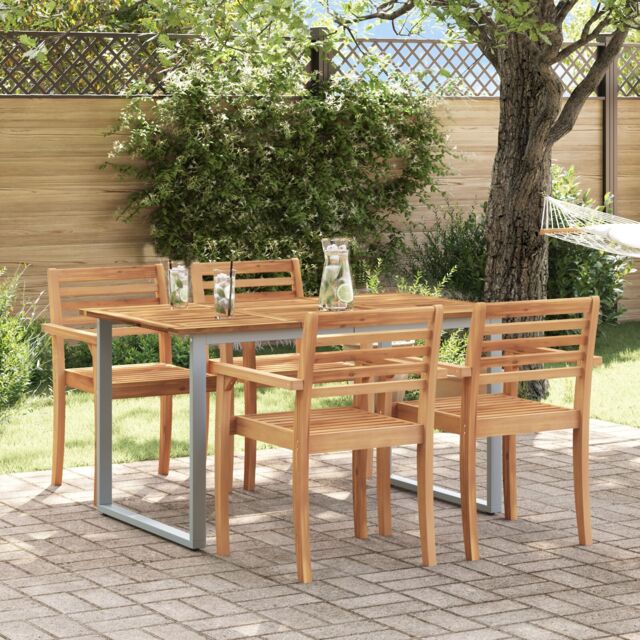Berkfield Home Outdoor Dining Table Grey 140x80x75 cm Steel&Solid Wood Acacia - Size: 140 x 80 x 75 cm - image 1