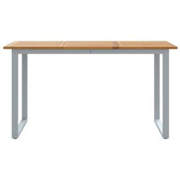 Berkfield Home Outdoor Dining Table Grey 140x80x75 cm Steel&Solid Wood Acacia - Size: 140 x 80 x 75 cm - thumbnail 5