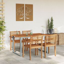 Berkfield Home Outdoor Dining Table Grey 140x80x75 cm Steel&Solid Wood Acacia - Size: 140 x 80 x 75 cm - thumbnail 4