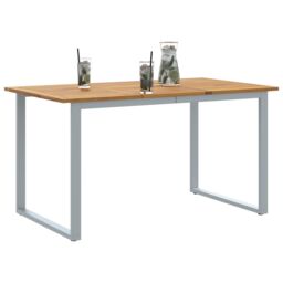 Berkfield Home Outdoor Dining Table Grey 140x80x75 cm Steel&Solid Wood Acacia - Size: 140 x 80 x 75 cm - thumbnail 3