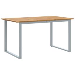 Berkfield Home Outdoor Dining Table Grey 140x80x75 cm Steel&Solid Wood Acacia - Size: 140 x 80 x 75 cm - thumbnail 2