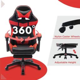 FORGEVIO Gaming Massage Chair, Computer Seat Red Black with Footrest - thumbnail 4