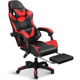 FORGEVIO Gaming Massage Chair, Computer Seat Red Black with Footrest