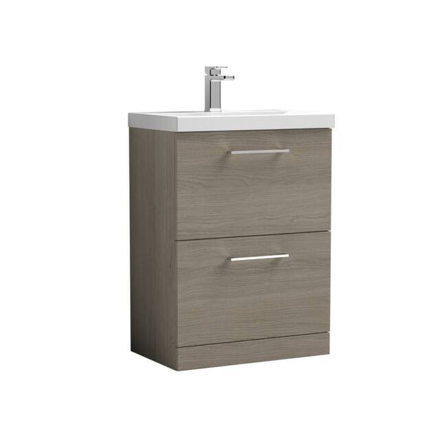 Balterley Floor 2 Soft Close Drawer, Bathroom Vanity Unit, Solace Oak, 600mm in Brown - image 1