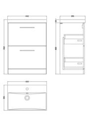 Balterley Floor 2 Soft Close Drawer, Bathroom Vanity Unit, Solace Oak, 600mm in Brown - thumbnail 2