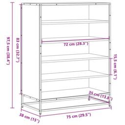 Berkfield Home Shoe Cabinet Grey Sonoma 75x38x97.5 cm Engineered Wood & Metal - thumbnail 9