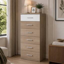 KDMD Gamma Oak & White Narrow Chest of Drawers in Brown