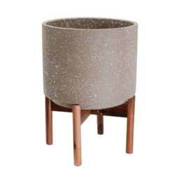 Ivyline Valetta Caramel Speckled Planter with Stand H37cm D28cm in Light Beige - thumbnail 2